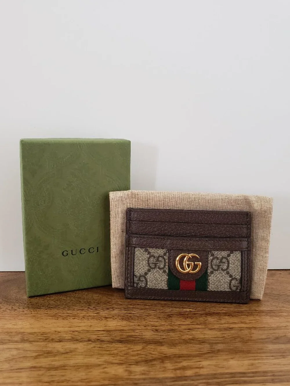 Authentic Gucci Ophidia GG Supreme Canvas Card Holder Wallet Dust Bag Box 523159